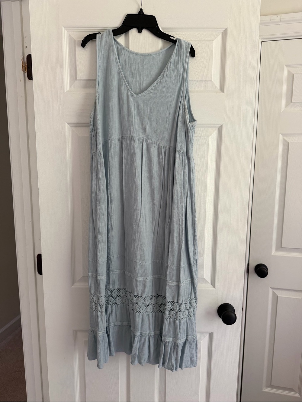 Wonderly Light Blue Sleeveless Midi Dress with Crochet Hem